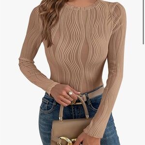 Beige Ribbed Long Sleeve Top- NWOT